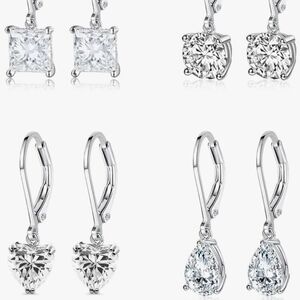 Elegant 925 Sterling Silver & AAAAA CZ Earrings Set Of 4 NWT